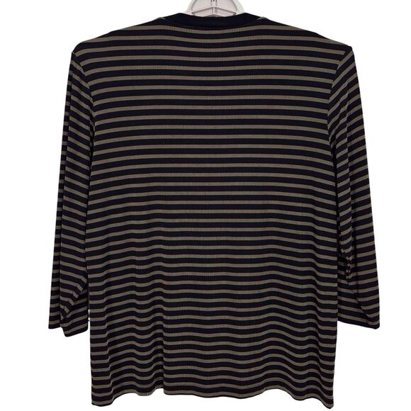 Chicos Travelers Slinky Striped Top V-Neck Knit Long Slv Black Green Size 3 XL - Picture 3 of 8